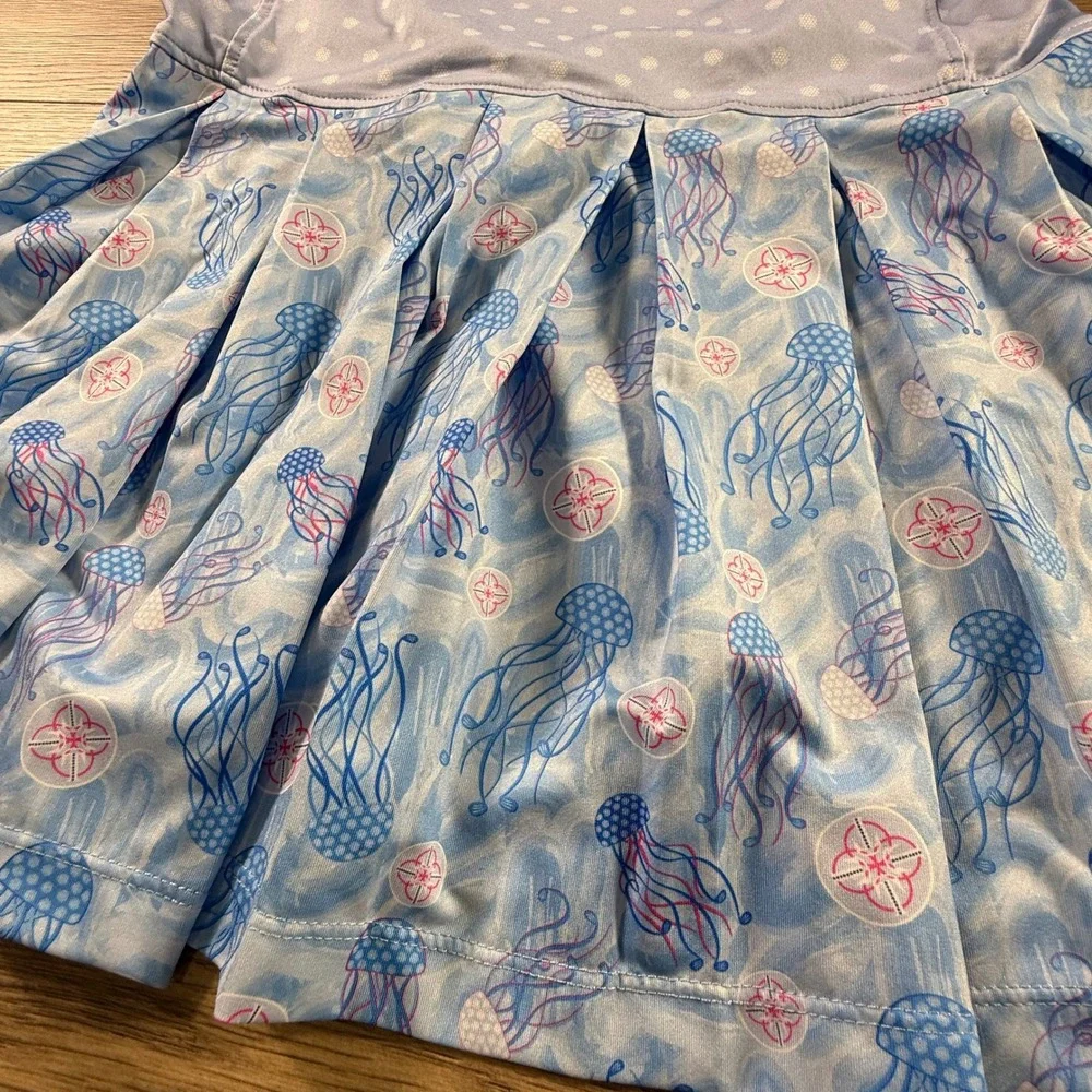 Turtles and Tees Girls Blue Polka Dot Jellyfish Sleeveless Golf Dress Size S